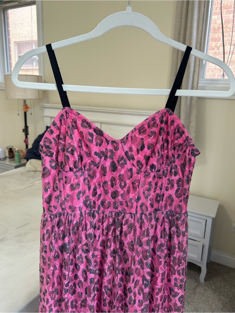 Betsey Johnson pink gray lace corset Wild N Out leopard midi dress size 4 - Picture 5 of 10
